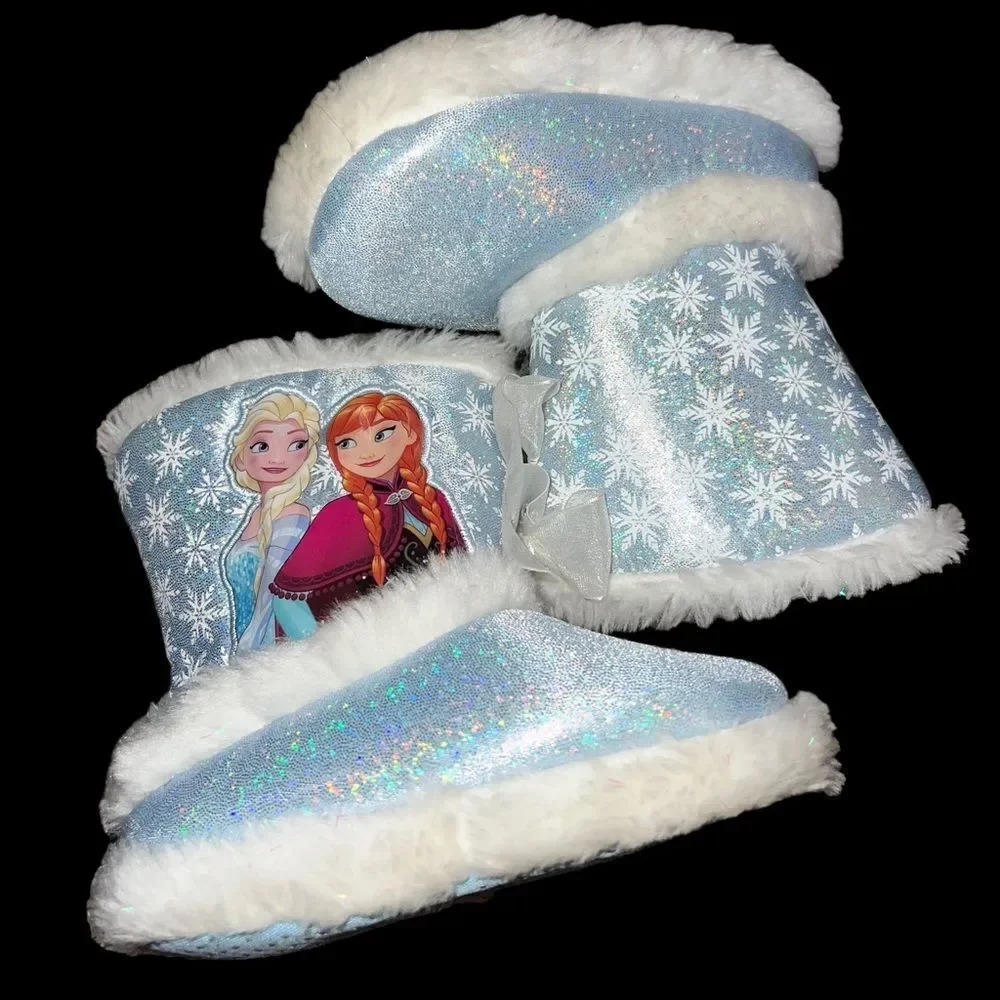 Disney Frozen slippers in blue with faux‎ fur lining girl’s size 7/8